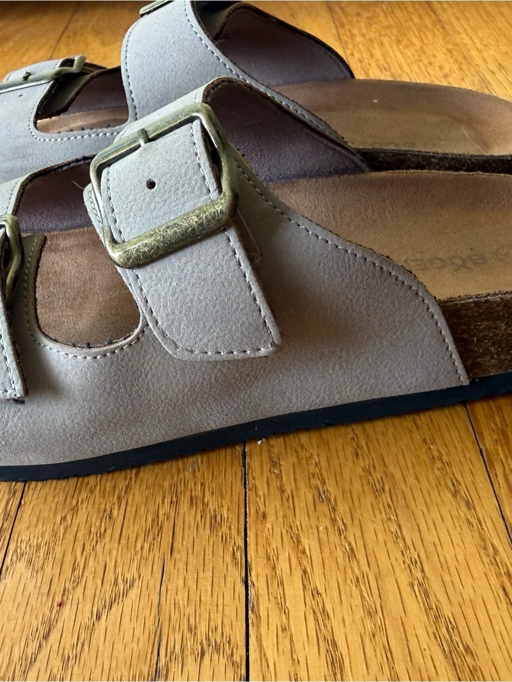Kids Light Brown Double-Buckle Slide Sandals